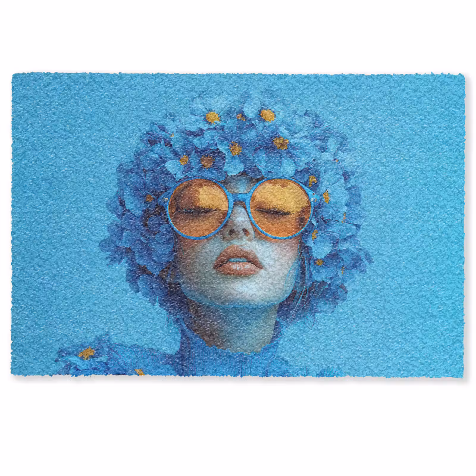 Deurmat - Vrouw - Bloem - Blauw - Modern - Bril - Portret — 1