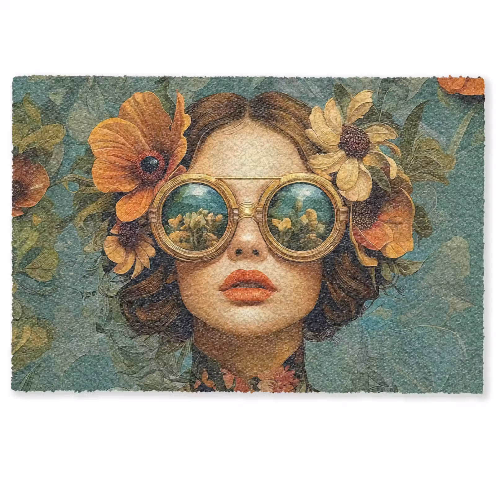 Deurmat - Vrouw - Bloemen - Vlinders - Natuur - Vintage — 1