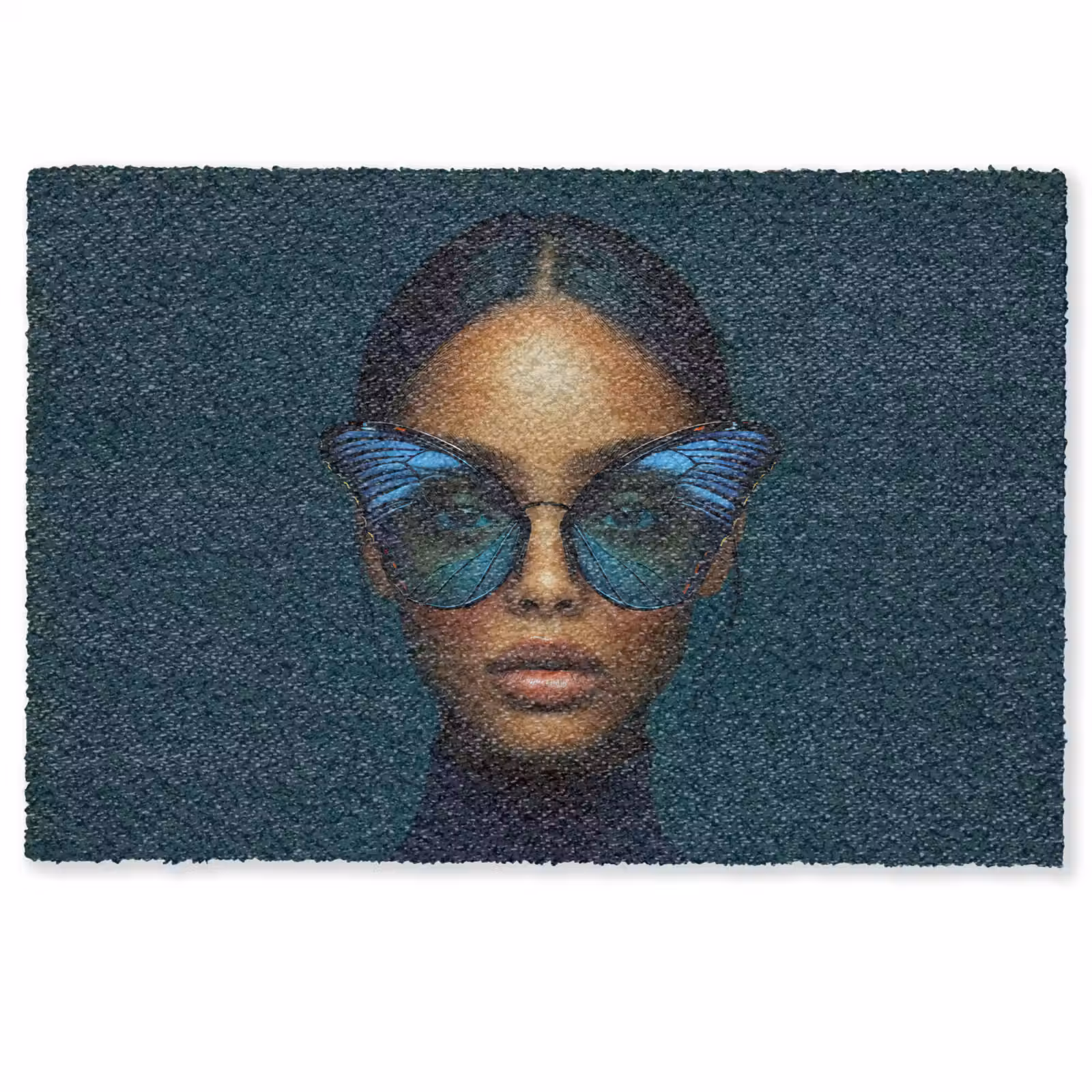 Deurmat - Vrouw - Vlinder - Bril - Blauw - Modern - Portret — 1