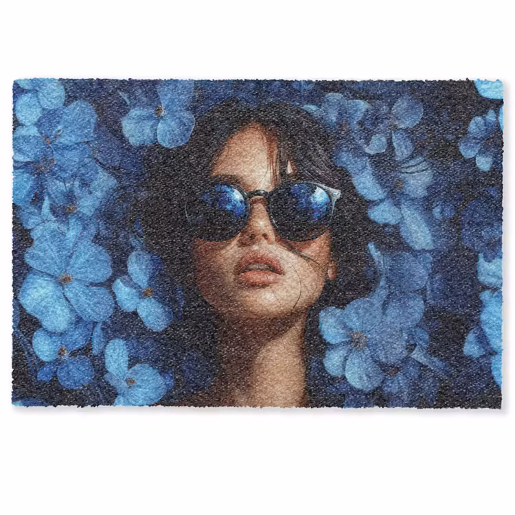Deurmat - Vrouw - Blauw - Bloemen - Vlinders - Natuur — 1
