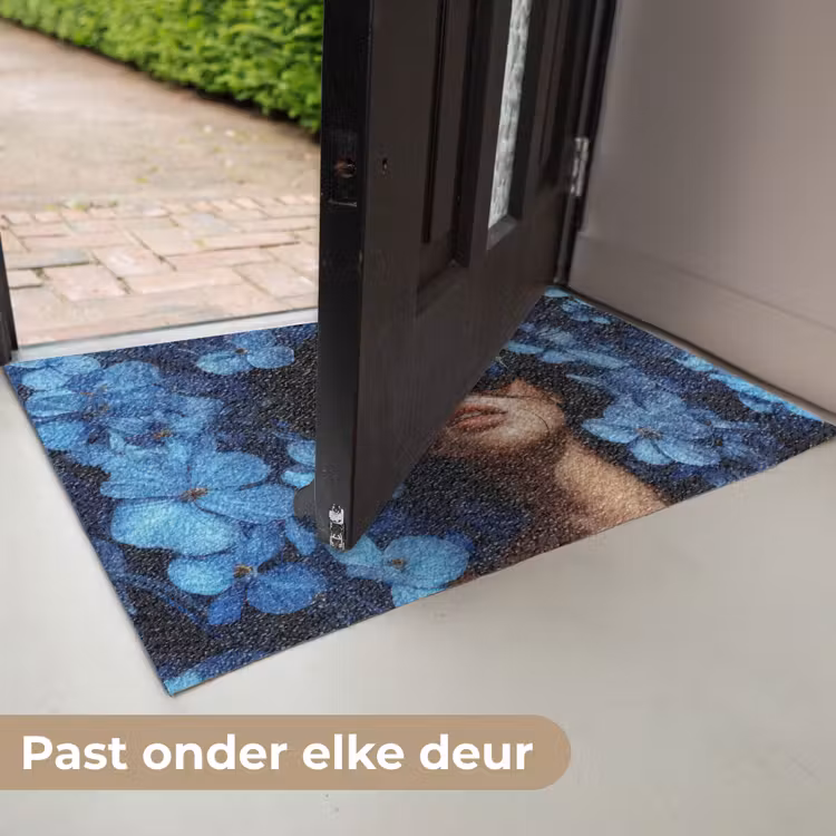 Deurmat - Vrouw - Blauw - Bloemen - Vlinders - Natuur — 7