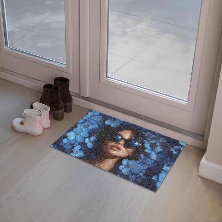 Deurmat - Vrouw - Blauw - Bloemen - Vlinders - Natuur — 8