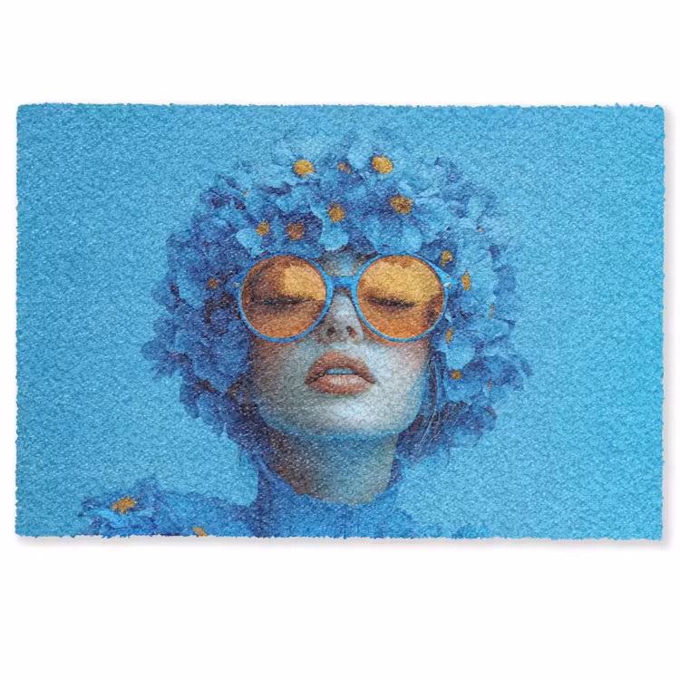 Deurmat - Vrouw - Bloem - Blauw - Modern - Bril - Portret — 1