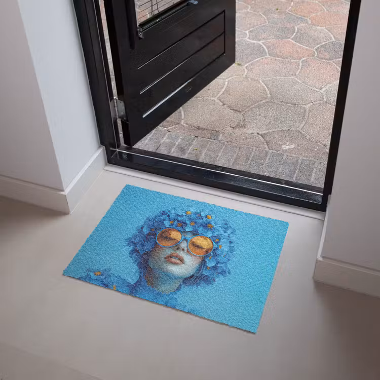Deurmat - Vrouw - Bloem - Blauw - Modern - Bril - Portret — 4