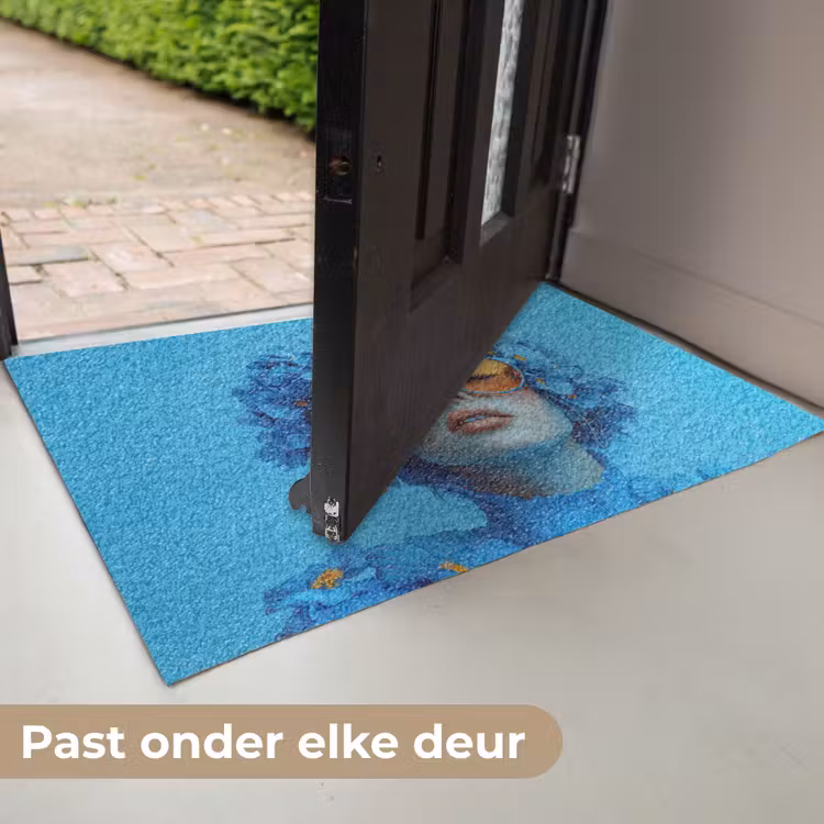 Deurmat - Vrouw - Bloem - Blauw - Modern - Bril - Portret — 7