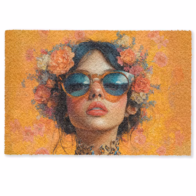 Deurmat - Vrouw - Bloemen - Aesthetic - Oranje — 1