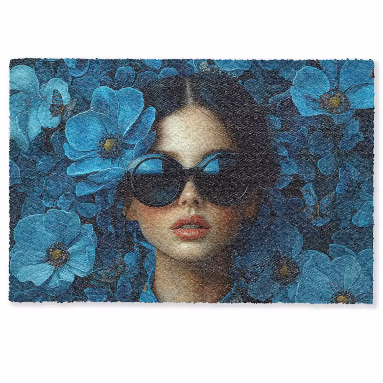 Deurmat - Vrouw - Bloemen - Blauw - Aesthetic - Luxe — 1