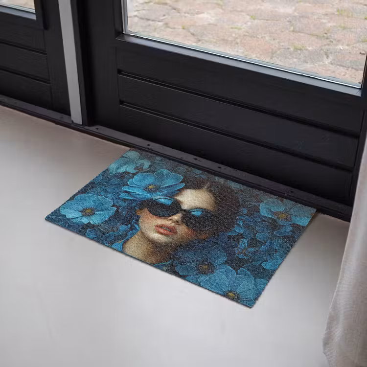 Deurmat - Vrouw - Bloemen - Blauw - Aesthetic - Luxe — 2