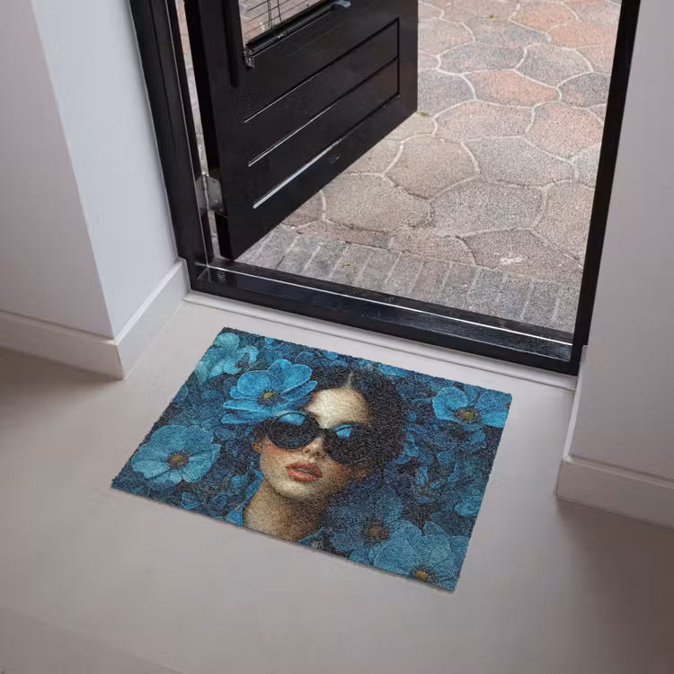 Deurmat - Vrouw - Bloemen - Blauw - Aesthetic - Luxe — 4