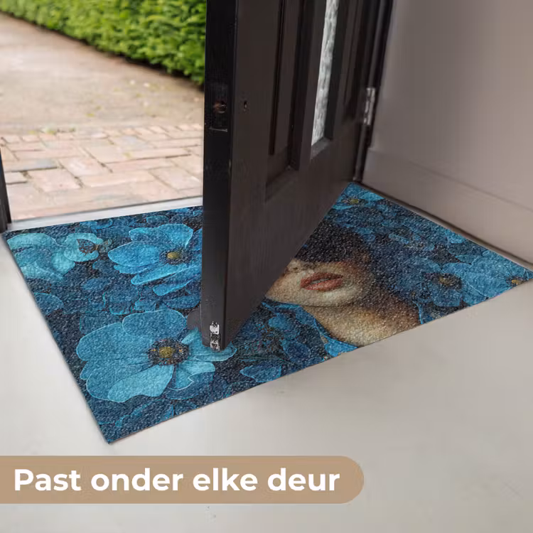 Deurmat - Vrouw - Bloemen - Blauw - Aesthetic - Luxe — 7
