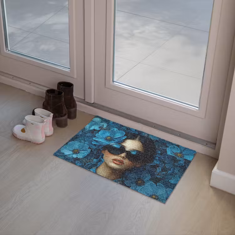 Deurmat - Vrouw - Bloemen - Blauw - Aesthetic - Luxe — 8