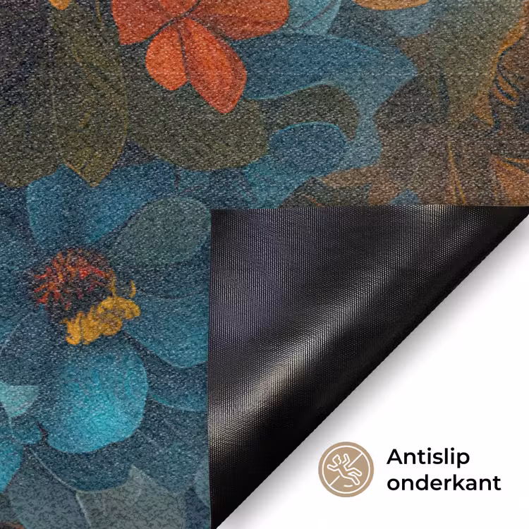 Deurmat - Vrouw - Bloemen - Oranje - Blauw - Modern — 6