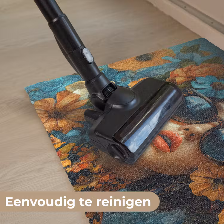 Deurmat - Vrouw - Bloemen - Oranje - Blauw - Modern — 9