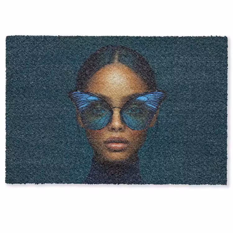 Deurmat - Vrouw - Vlinder - Bril - Blauw - Modern - Portret — 1