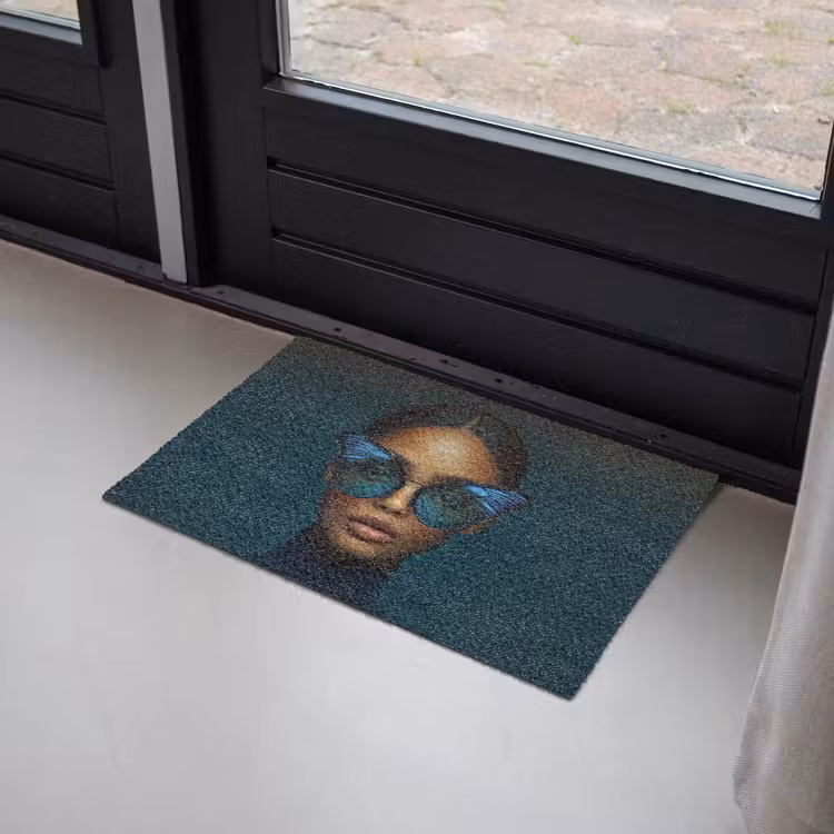 Deurmat - Vrouw - Vlinder - Bril - Blauw - Modern - Portret — 2