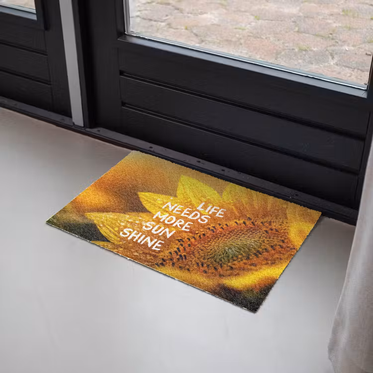 Deurmat - Zonnebloem - Close up - Geel - Quote — 2