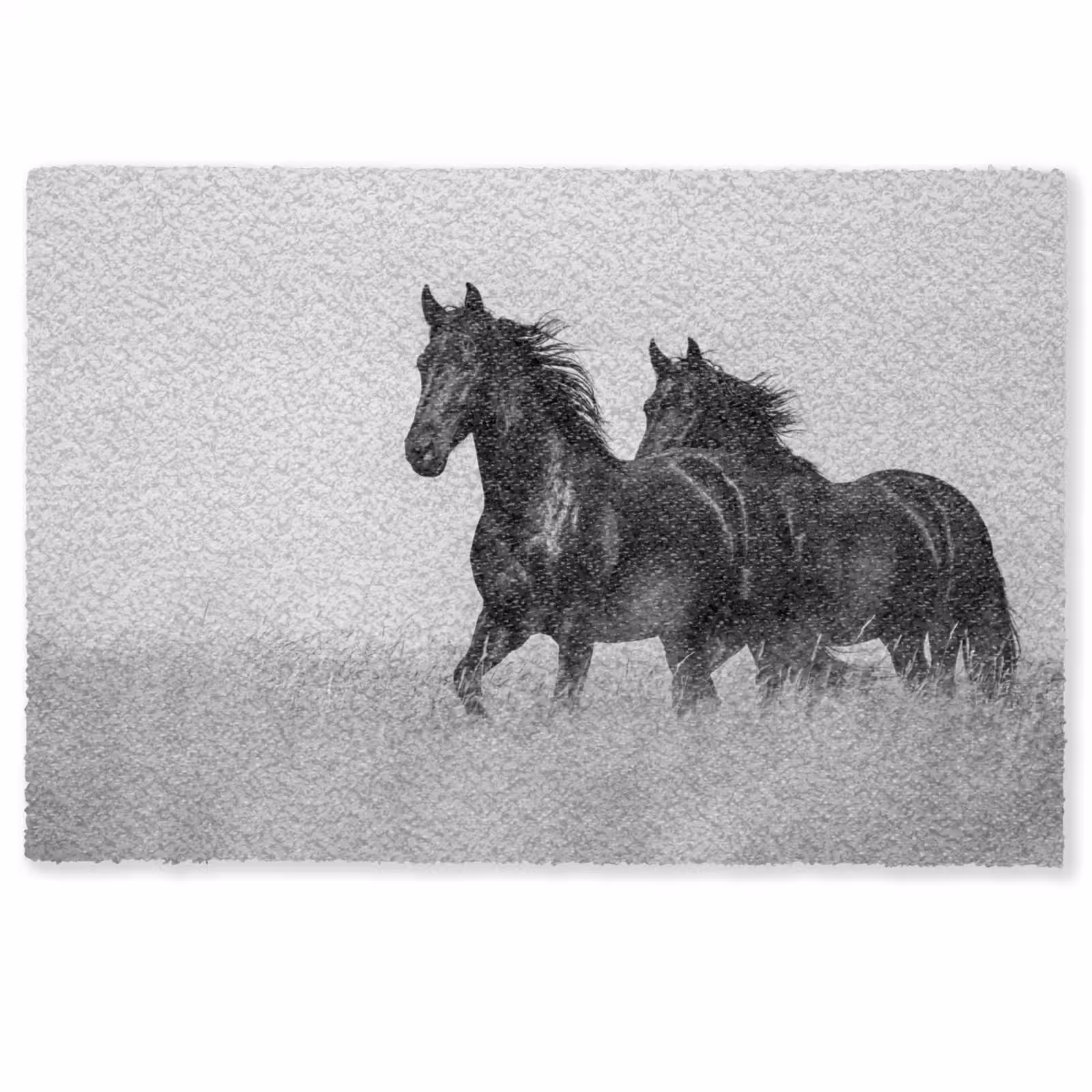 Deurmat - Paarden - Gras - Zwart - Wit — 1
