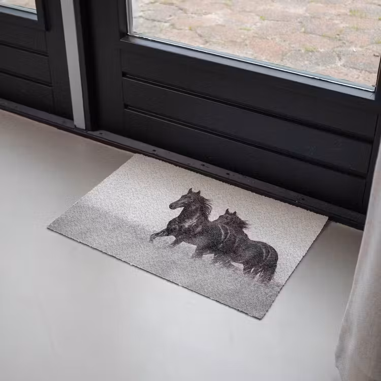 Deurmat - Paarden - Gras - Zwart - Wit — 2