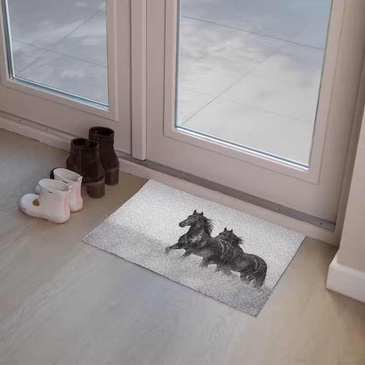 Deurmat - Paarden - Gras - Zwart - Wit — 8