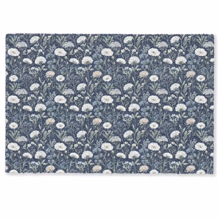 Deurmat - Patroon - Bloemen - Wit - Blauw — 1