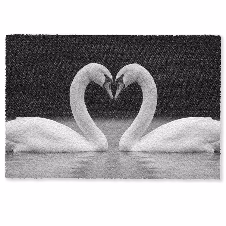 Deurmat - Zwanen - Hart - Zwart - Wit — 1