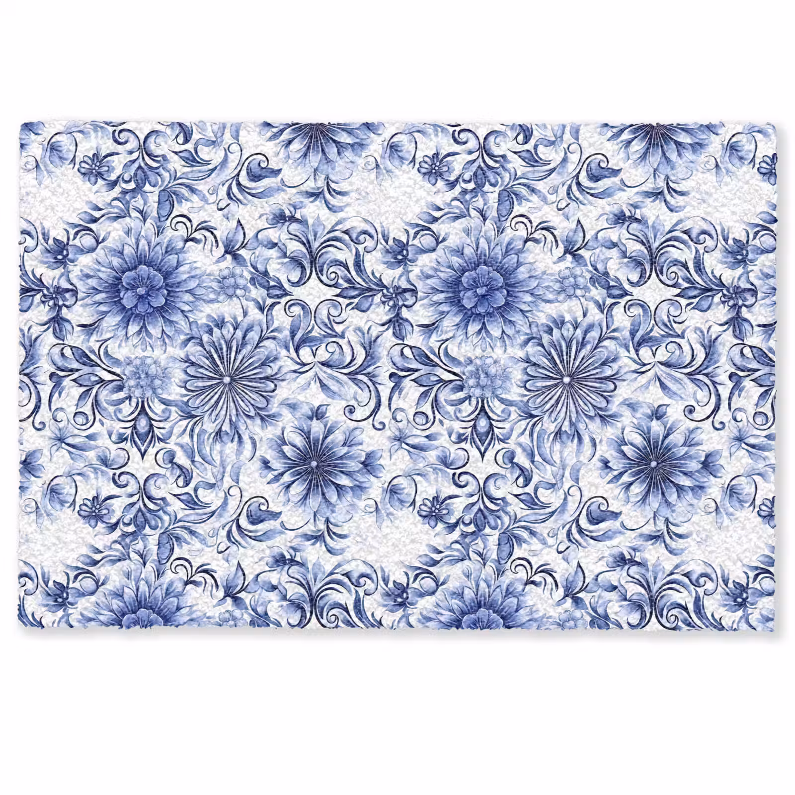 Deurmat - Bloemen - Blauw - Patroon - Wit — 1