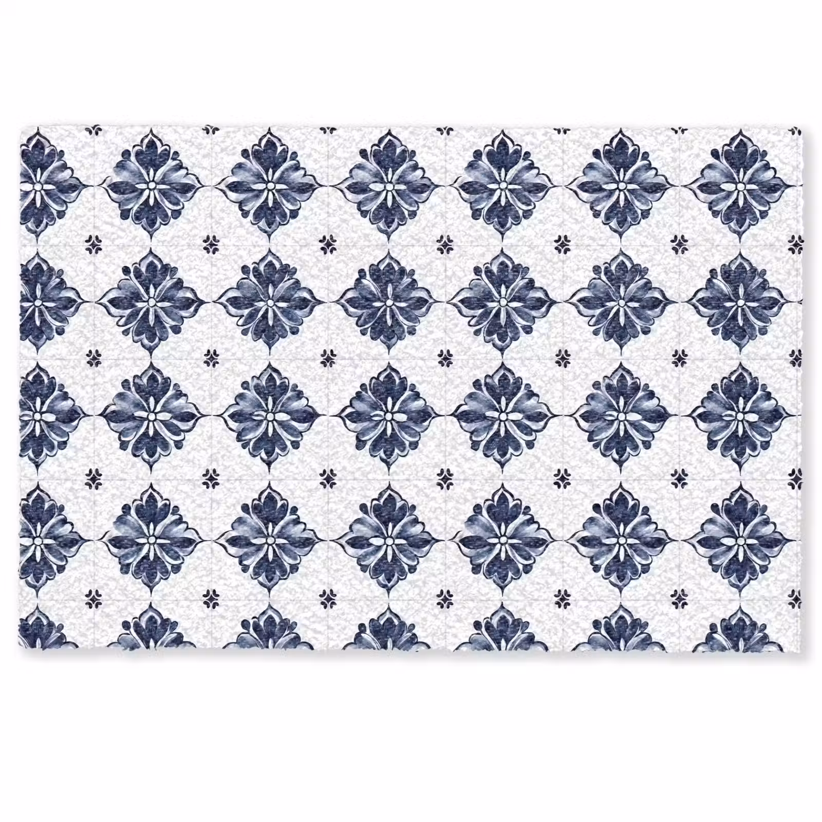 Deurmat - Tegelmotief - Blauw - Wit - Bloem — 1