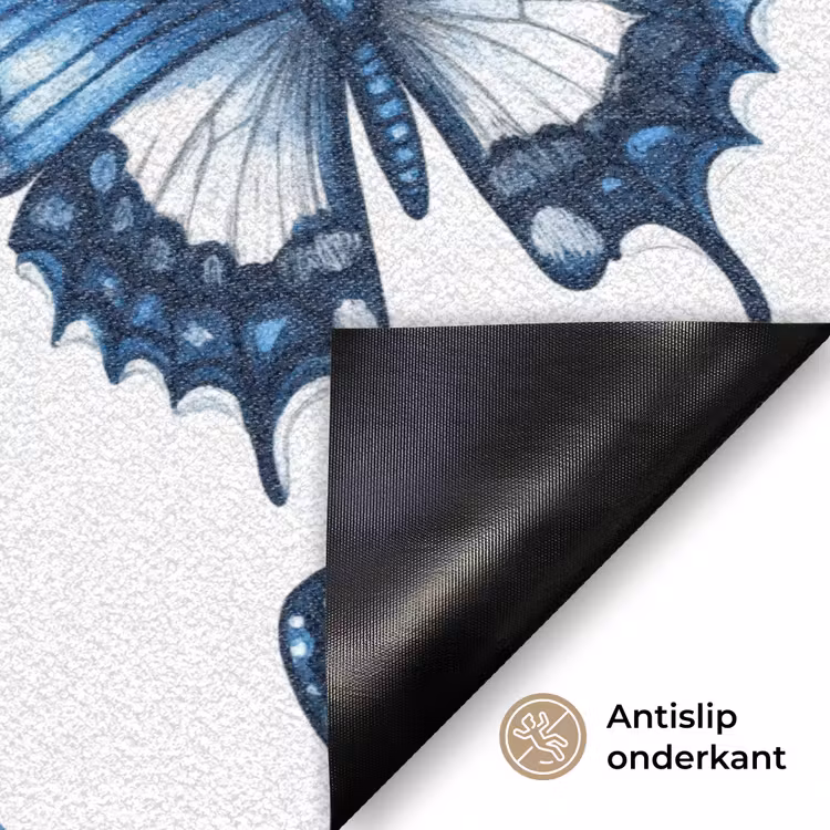 Deurmat - Blauw - Vlinders - Bloemen - Wit — 6