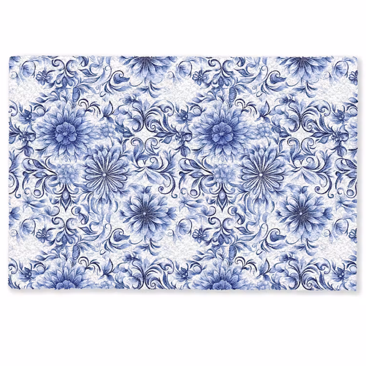 Deurmat - Bloemen - Blauw - Patroon - Wit — 1
