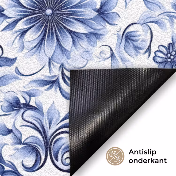 Deurmat - Bloemen - Blauw - Patroon - Wit — 6