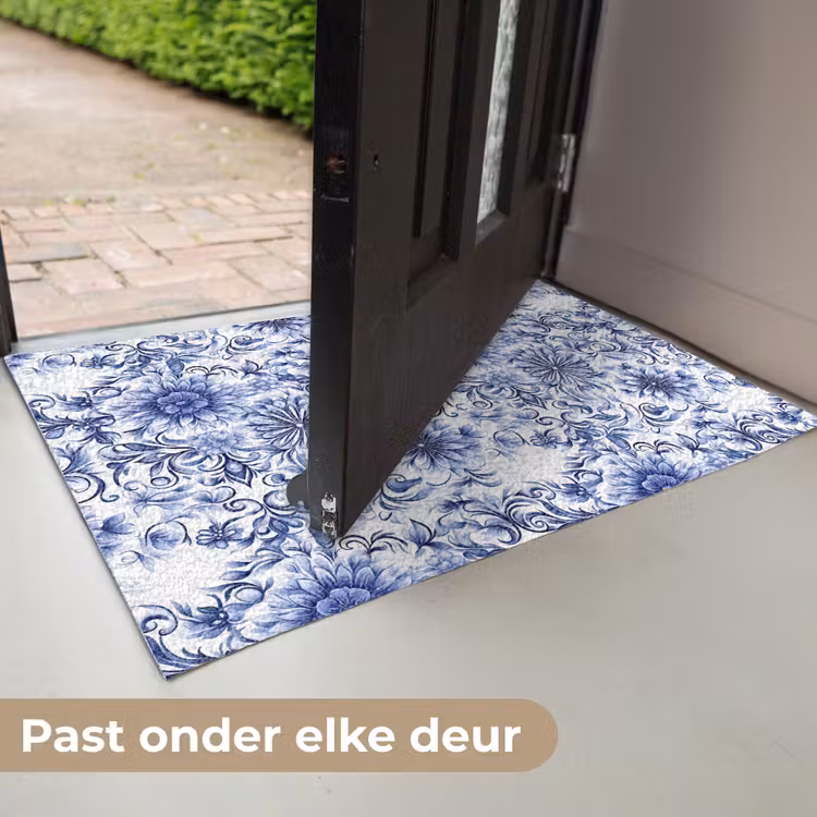 Deurmat - Bloemen - Blauw - Patroon - Wit — 7