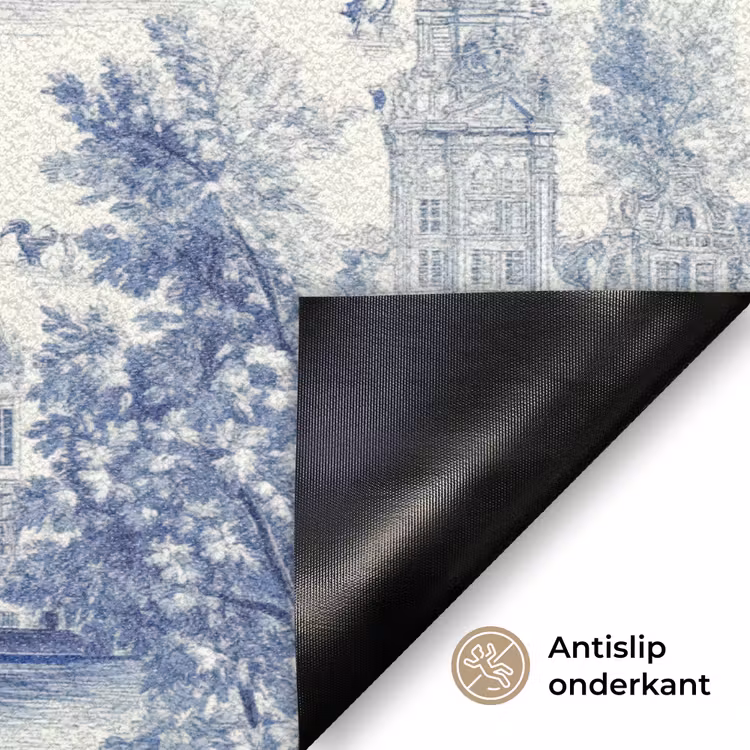 Deurmat - Huizen - Bomen - Water - Vogels - Blauw — 6
