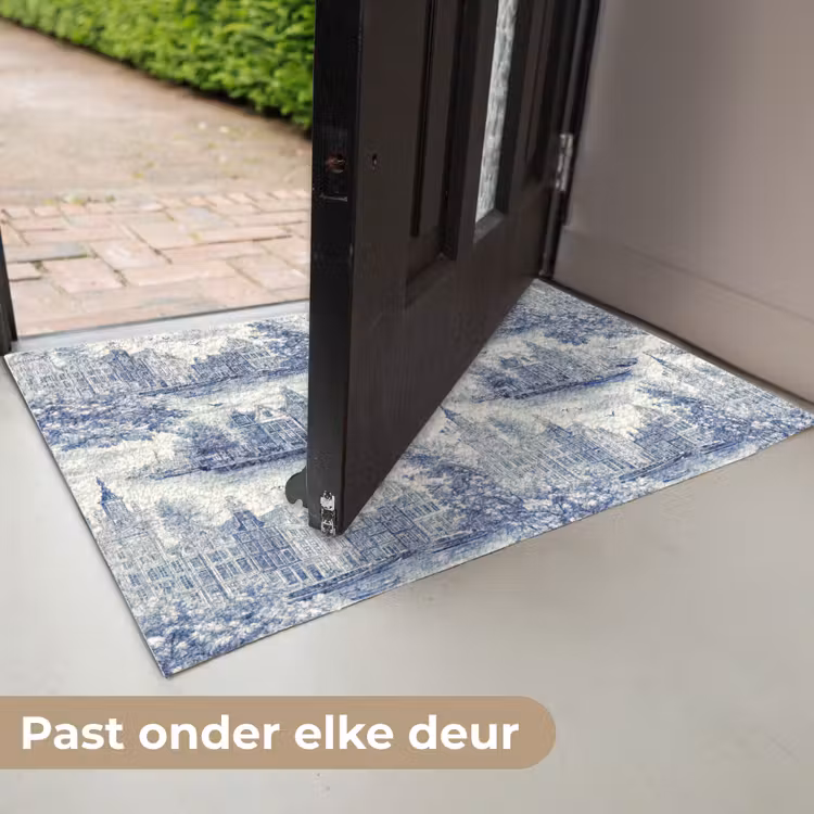 Deurmat - Huizen - Bomen - Water - Vogels - Blauw — 7