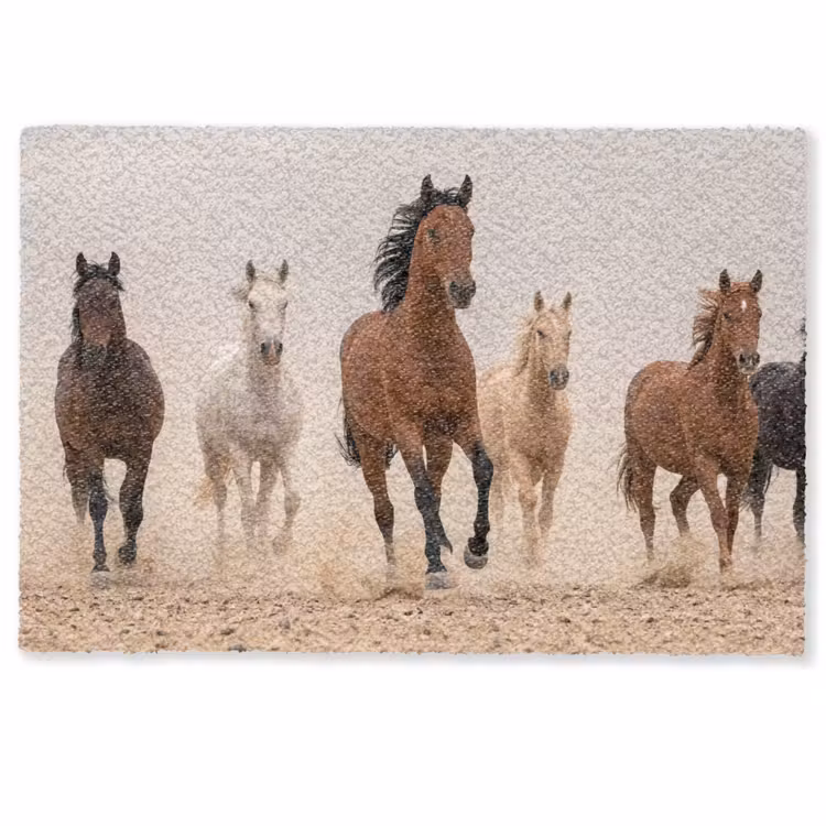 Deurmat - Kudde paarden - Stofwolk - Bruin - Zwart — 1