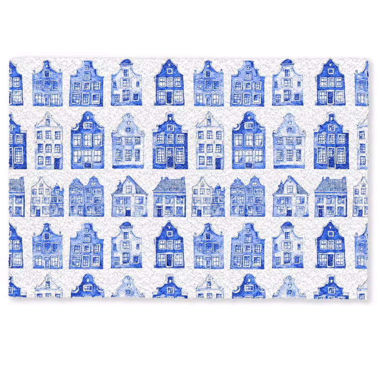 Deurmat - Patroon - Huizen - Blauw — 1