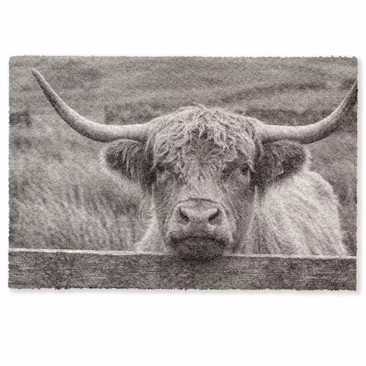 Deurmat - Schotse hooglander - Zwart - Wit - Hout — 1