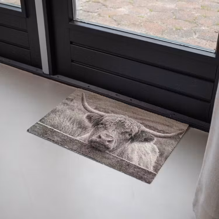 Deurmat - Schotse hooglander - Zwart - Wit - Hout — 2