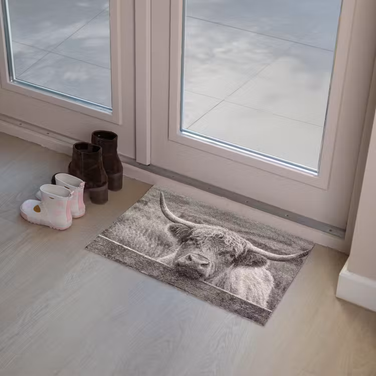 Deurmat - Schotse hooglander - Zwart - Wit - Hout — 8