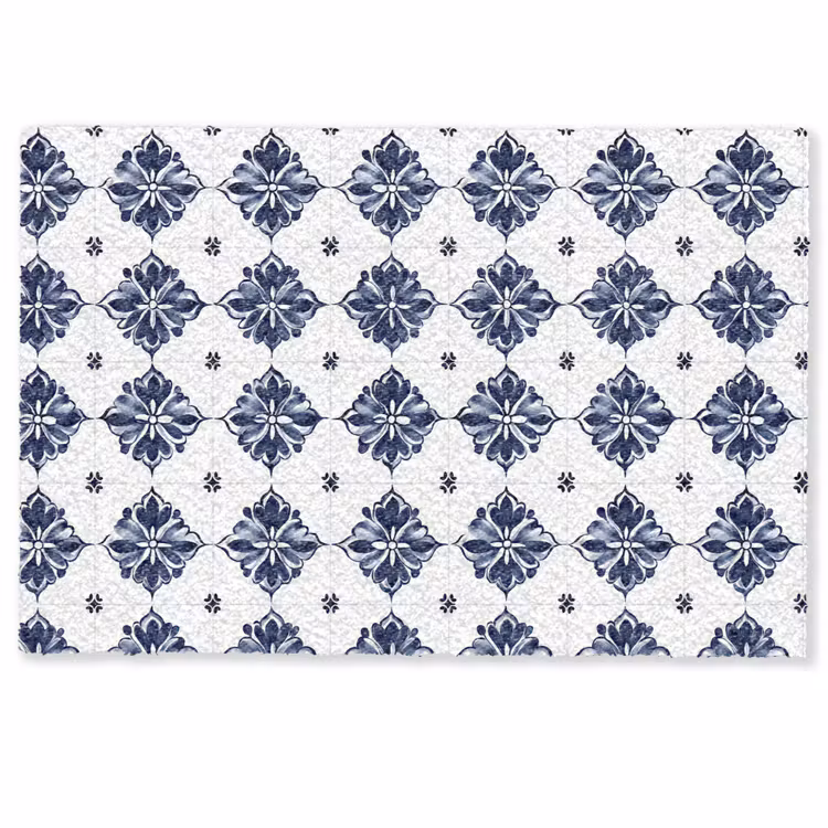 Deurmat - Tegelmotief - Blauw - Wit - Bloem — 1