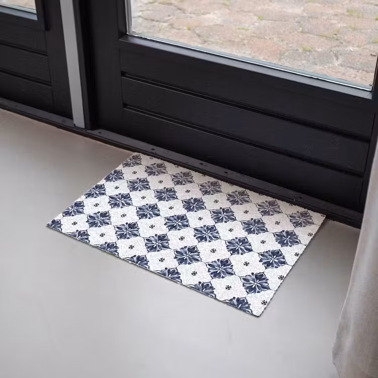 Deurmat - Tegelmotief - Blauw - Wit - Bloem — 2