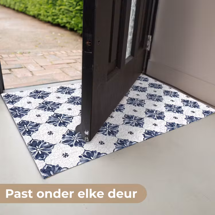 Deurmat - Tegelmotief - Blauw - Wit - Bloem — 7