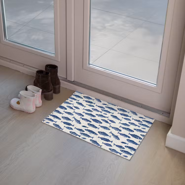 Deurmat - Vissen - Patroon - Blauw - Wit — 8