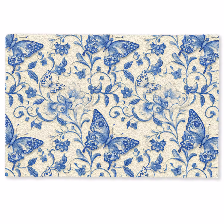 Deurmat - Vlinders - Bloemen - Blauw - Botanisch — 1