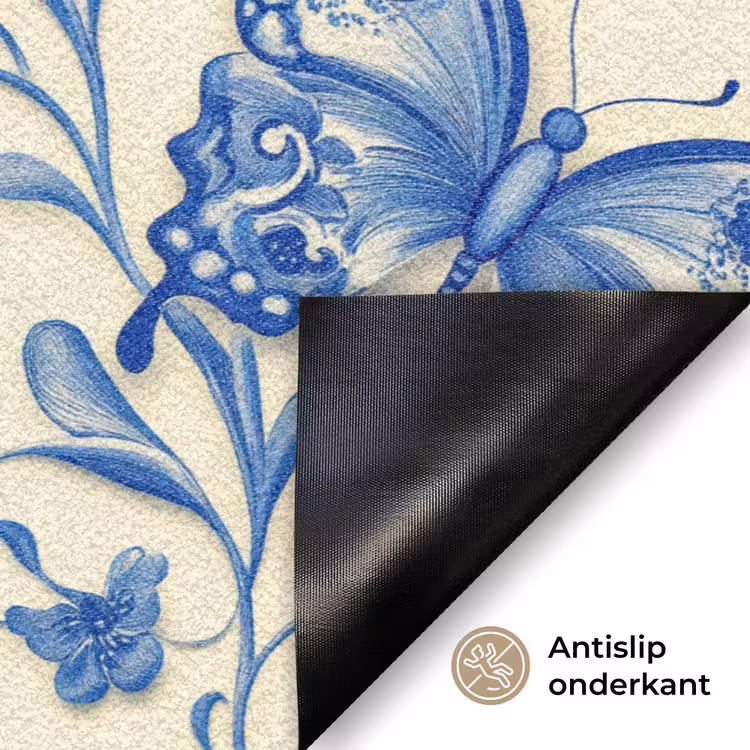 Deurmat - Vlinders - Bloemen - Blauw - Botanisch — 6