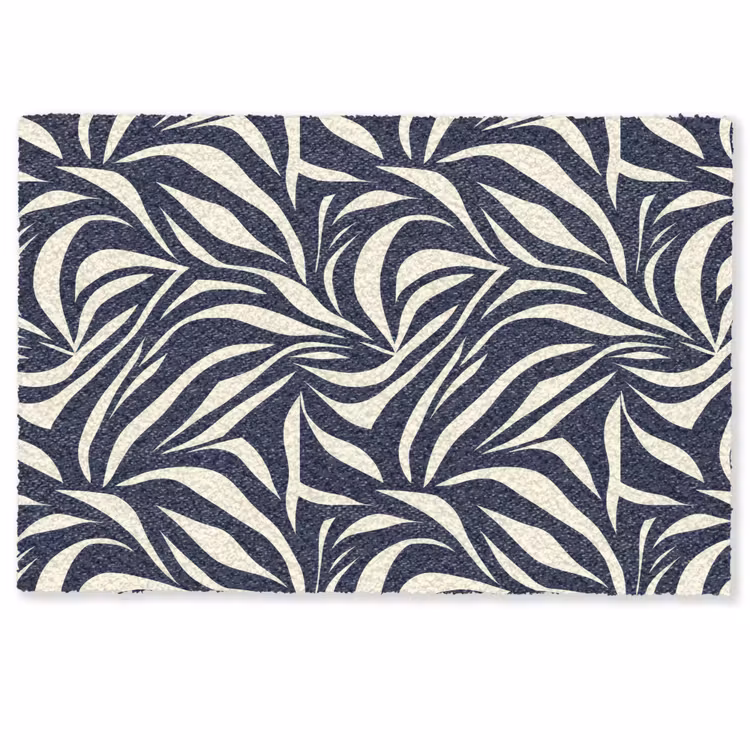 Deurmat - Bladvormen - Blauw - Patroon - Wit — 1