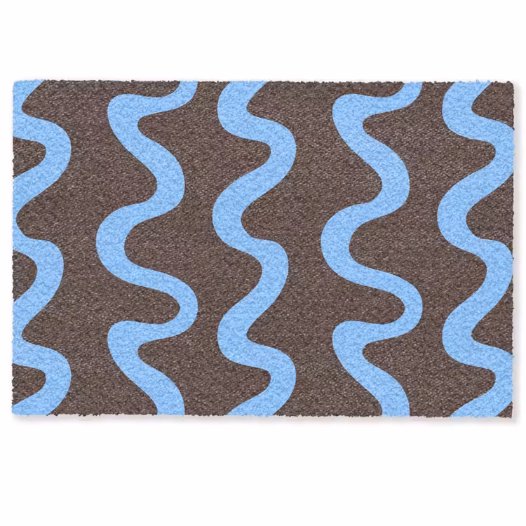 Deurmat - Kronkelende lijnen - Blauw - Bruin - Minimalistisch — 1