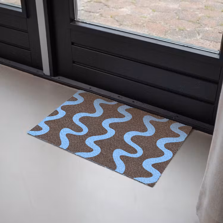 Deurmat - Kronkelende lijnen - Blauw - Bruin - Minimalistisch — 2