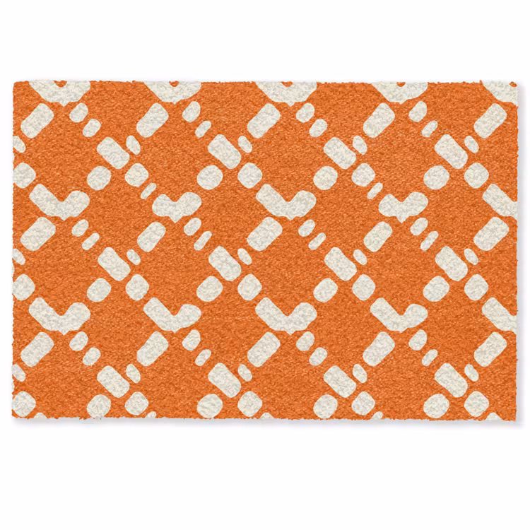 Deurmat - Oranje - Ruitpatroon - Wit — 1