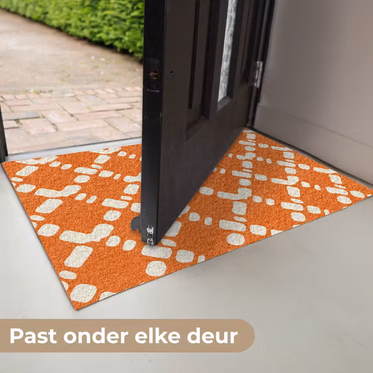 Deurmat - Oranje - Ruitpatroon - Wit — 7
