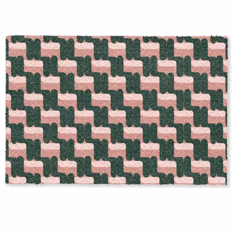 Deurmat - Vlechtpatroon - Groen - Roze - Geometrisch — 1